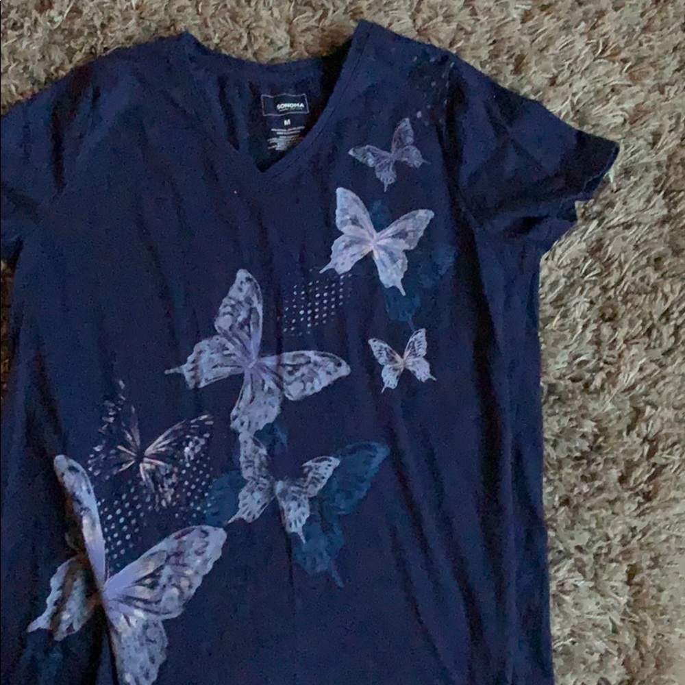 Blue shirt with butterflies